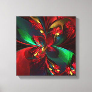 Modern Floral Abstract Art Red Green Pattern #11 Canvas Print