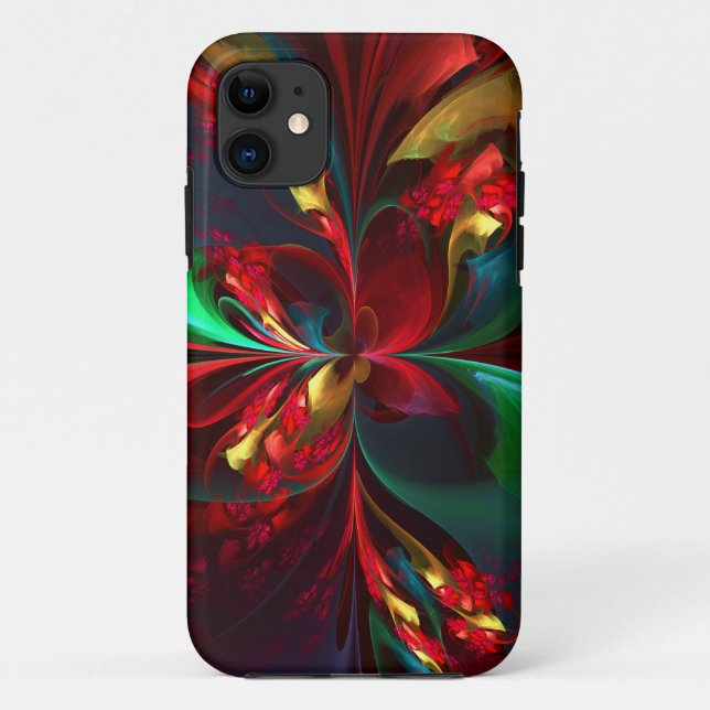 Modern Floral Abstract Art Red Green Pattern #11 Case-Mate iPhone Case (Back)