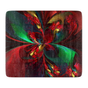 Modern Floral Abstract Art Red Green Pattern #11 Cutting Board