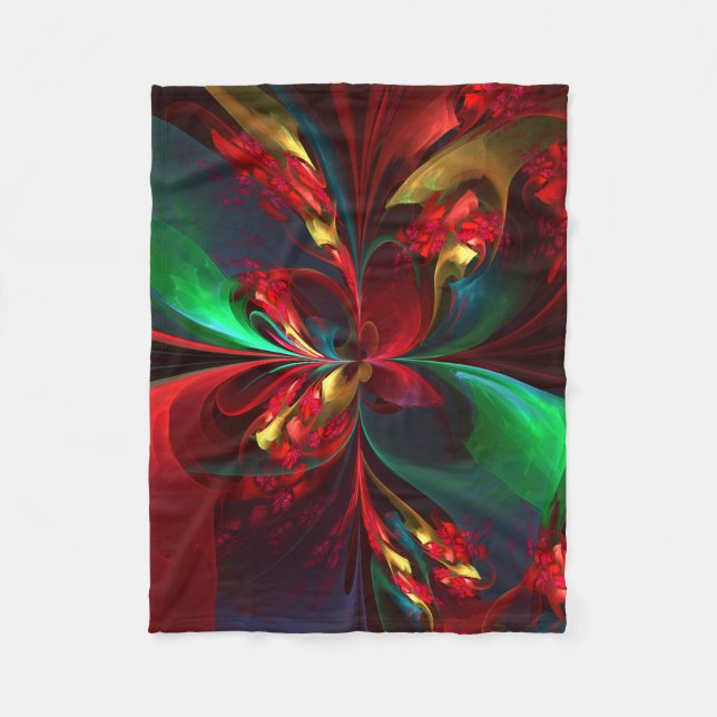 Modern Floral Abstract Art Red Green Pattern #11 Fleece Blanket (Front)