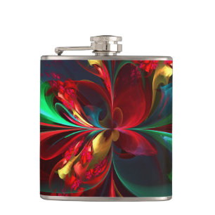 Modern Floral Abstract Art Red Green Pattern #11 Hip Flask