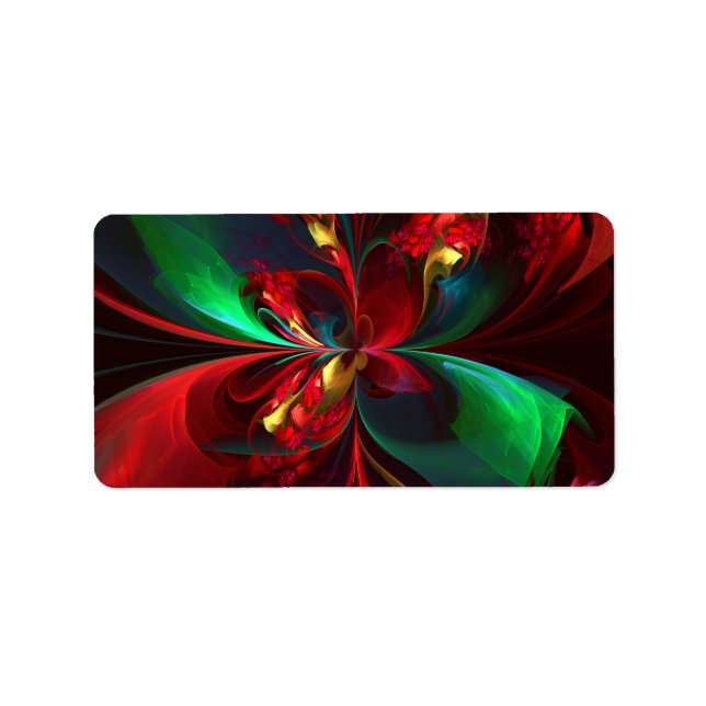 Modern Floral Abstract Art Red Green Pattern #11 Label (Front)