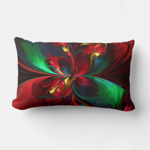 Modern Floral Abstract Art Red Green Pattern #11 Lumbar Cushion