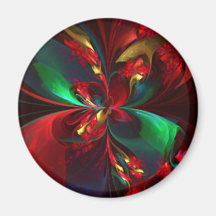 Modern Floral Abstract Art Red Green Pattern #11 Magnet