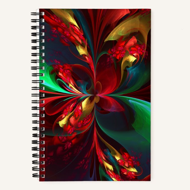 Modern Floral Abstract Art Red Green Pattern #11 Notebook (Front)