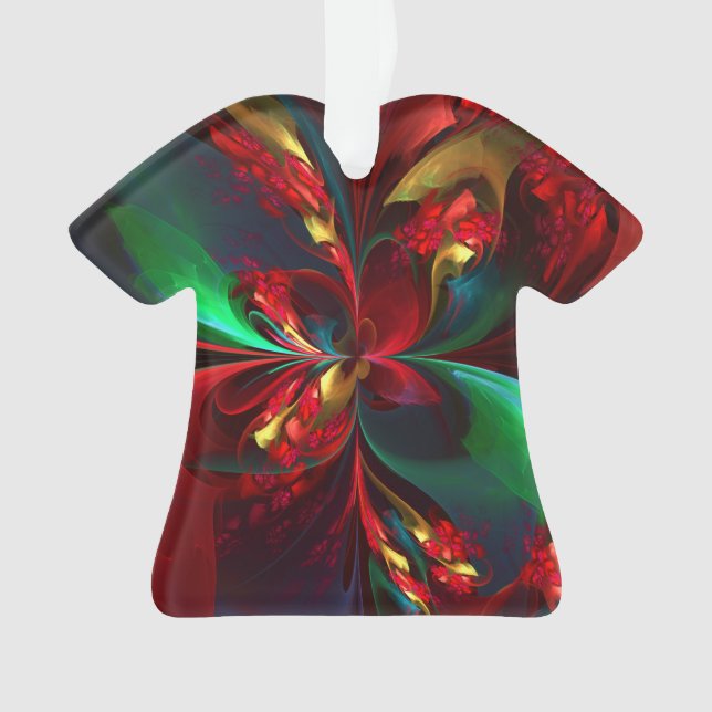 Modern Floral Abstract Art Red Green Pattern #11 Ornament (Front)
