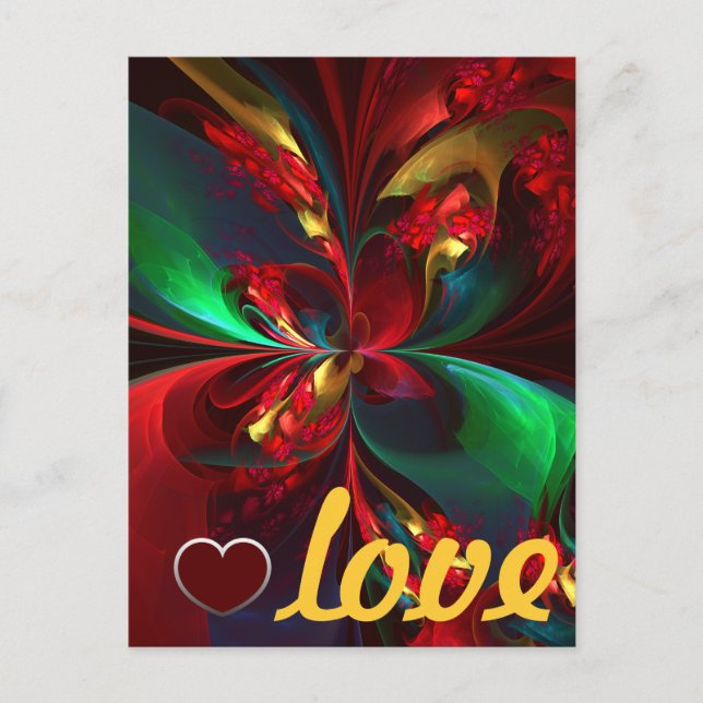 Modern Floral Abstract Art Red Green Pattern #11 Postcard (Front)