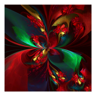 Modern Floral Abstract Art Red Green Pattern #11 Poster