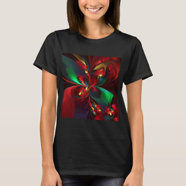 Modern Floral Abstract Art Red Green Pattern #11 T-Shirt (Front)