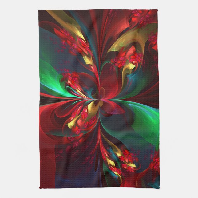 Modern Floral Abstract Art Red Green Pattern #11 Tea Towel (Vertical)