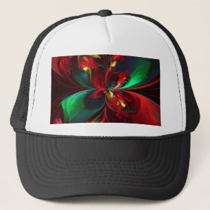 Modern Floral Abstract Art Red Green Pattern #11 Trucker Hat