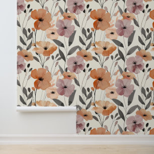 Modern Floral Abstract Terracotta Lavender Wallpaper