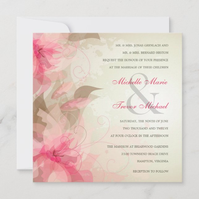 Modern Floral Abstract Wedding Invitations (Front)