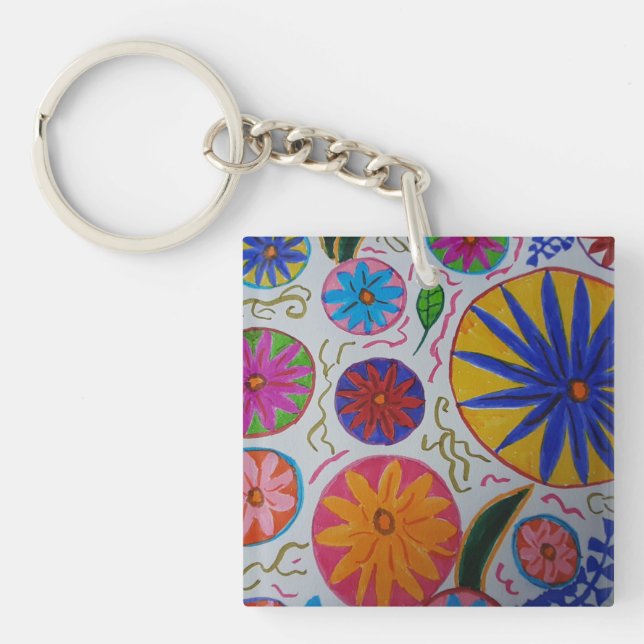 Modern Floral Acrylic Key Ring (Front)