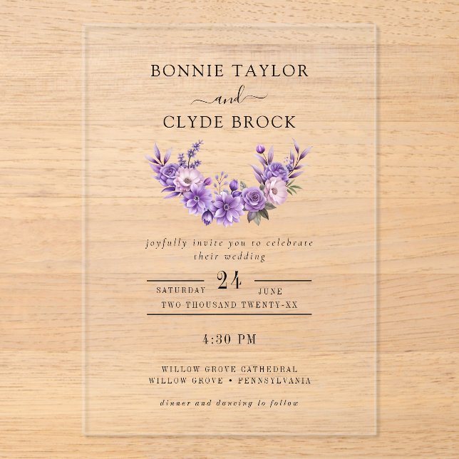 Modern Floral Acrylic Wedding Invitation Suite (Front)