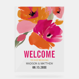 Modern Floral Acrylic Wedding Welcome Sign