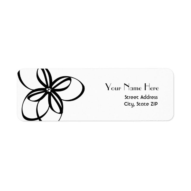 Modern Floral Address Label Black And White (Front)