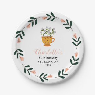 Modern Floral Afternoon Tea Birthday Paper Plate