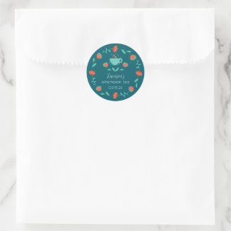 Modern Floral Afternoon Tea Party Round Sticker