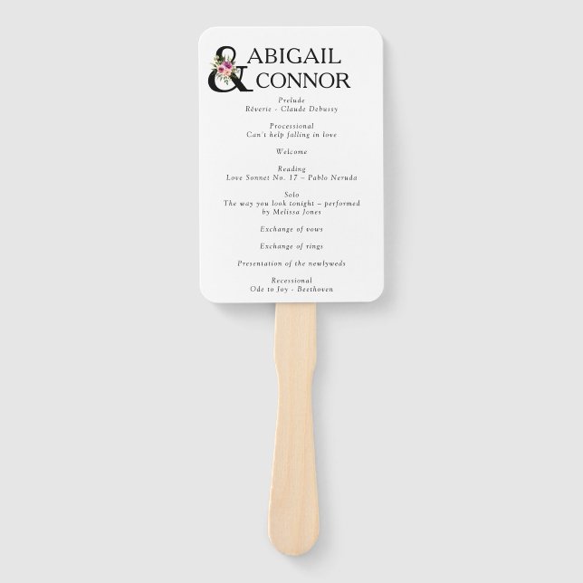 Modern Floral Ampersand Plum Pink Peach & Black Pr Hand Fan (Front)