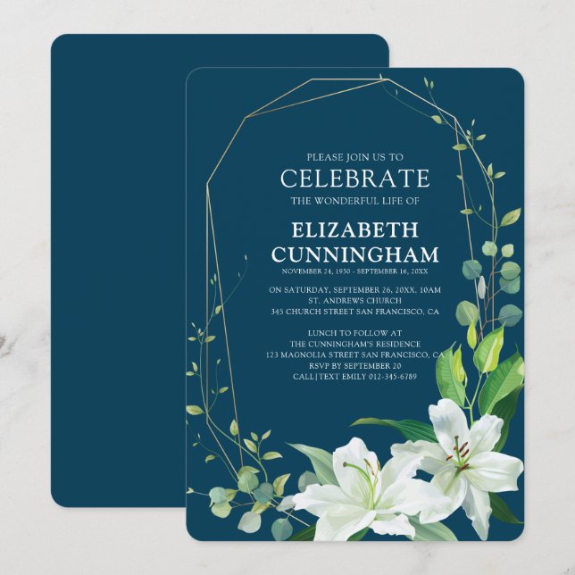 Modern Floral and Foliage Memorial Invitation (Front/Back)
