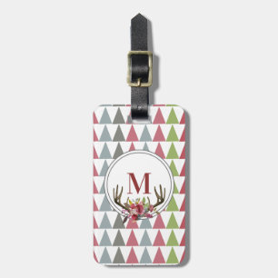 Modern Floral Antler Monogram Luggage Tag
