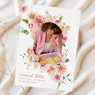 Modern Floral Arch Frame Graduate Photo Rose Gold