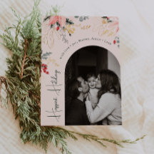 Modern Floral Arch Green happiest holidays Photo