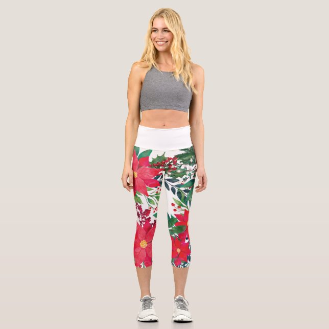 Modern Floral Art Capri Leggings (Front)