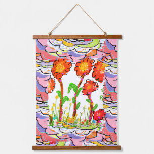 Modern Floral Art Deco - Mixed Media Hanging Tapestry