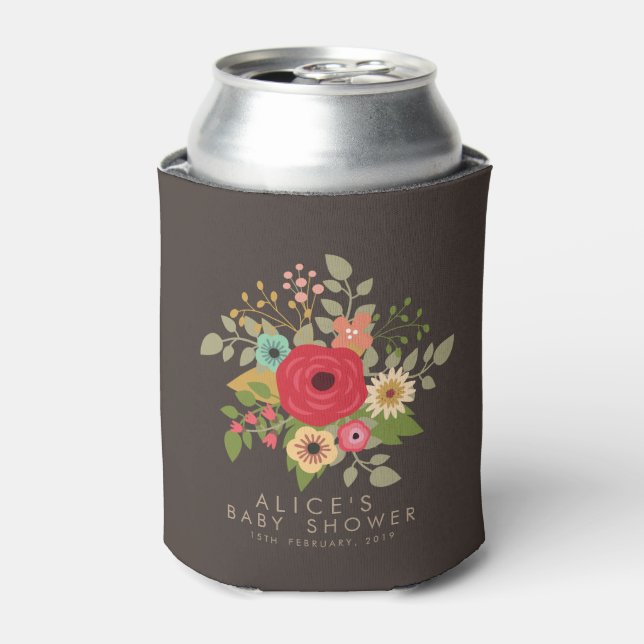 MODERN FLORAL BABY SHOWER CAN HOLDER COOLER (Can Front)