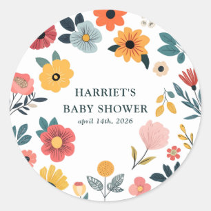 Modern Floral Baby Shower Classic Round Sticker