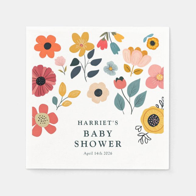 Modern Floral Baby Shower Napkin (Front)