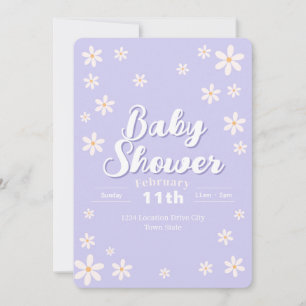 Modern Floral Baby Shower - Purple Daisy Custom Invitation