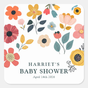 Modern Floral Baby Shower Square Sticker