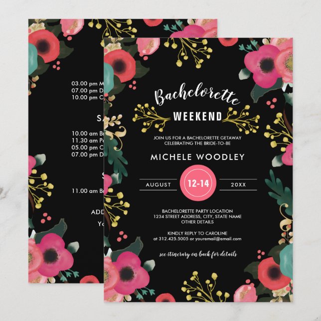 Modern Floral Bachelorette Weekend Invitation (Front/Back)