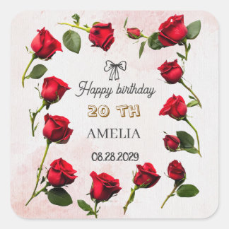 Modern Floral Birthday | Elegant Flower Design  Square Sticker