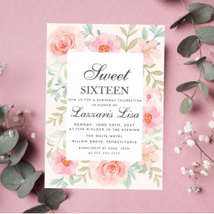 Modern Floral Birthday Gold Party Sweet Sixteen Invitation