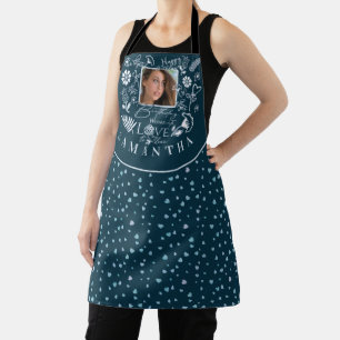 Modern Floral Birthday Typography Photo Doodle Apron