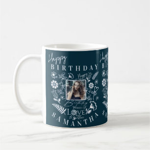 Modern Floral Birthday Typography Photo Doodle Coffee Mug