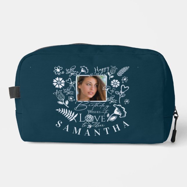 Modern Floral Birthday  Typography Photo  Doodle Dopp Kit (Front)
