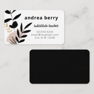 Modern Floral Black and White Business Card