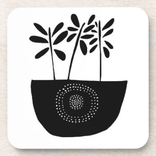 Modern Floral Black and White Coasters
