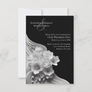 Modern Floral Black and White Wedding- Invitation