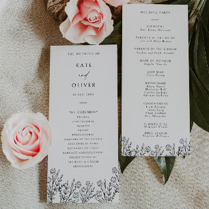 Modern Floral Black and White Wedding Program