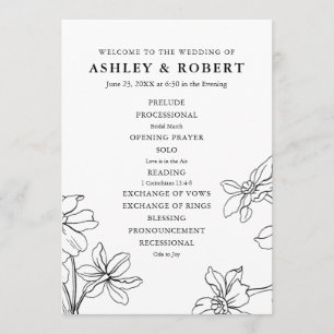 Modern Floral Black and White Wedding  Programme
