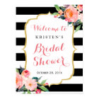 Modern Floral Black Stripes Bridal Shower Sign