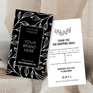 Modern Floral Black & White Logo Clothing Hang Tag