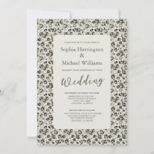 Modern Floral Black & White Wedding Invite QR Code