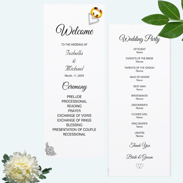 Modern Floral Black & White Wedding Program (Creator Uploaded)
